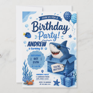 Personalised Kids Shark Birthday Invitation