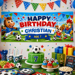 Personalised Kids Soccer Birthday Banner