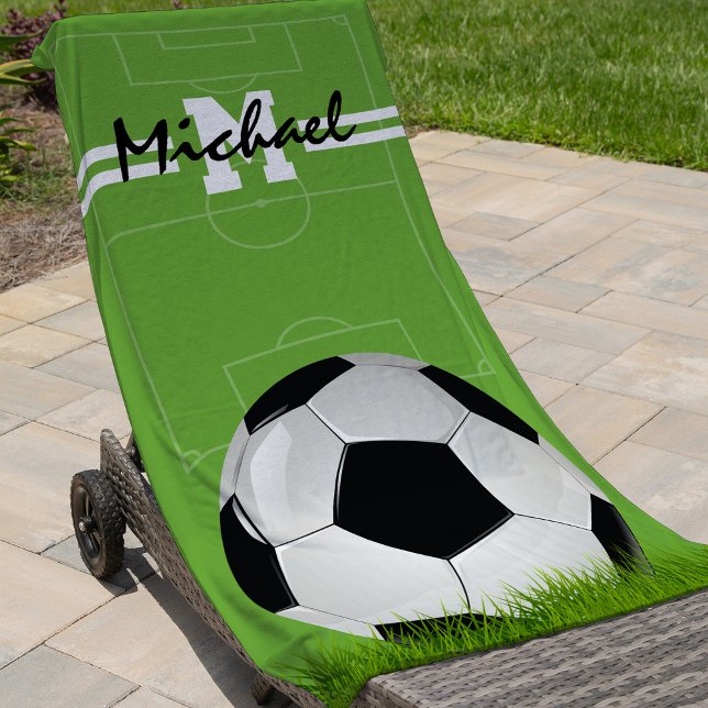 Personalised Kids Soccer Football Monogram Beach Towel (Creator Uploaded)