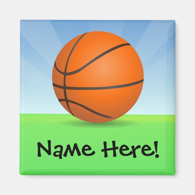 Personalised Kid's Sports Basketball Sunny Day Magnet (Front)