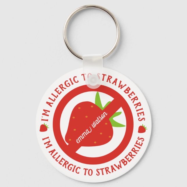 Personalised Kids Strawberry Allergy Alert  Key Ring (Front)