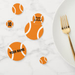 Personalised kid's tennis ball Birthday confetti<br><div class="desc">Personalised kid's tennis ball Birthday confetti. Custom kid's tennis Birthday party coloured table confetti decoration. Double sided print with orange tennis ball and personalised text. Add your own name, Happy Birthday wishes, age etc. Fun sports theme party supplies for children. Create confetti for son, grandson, daughter, granddaughter, cousin, sister, brother,...</div>