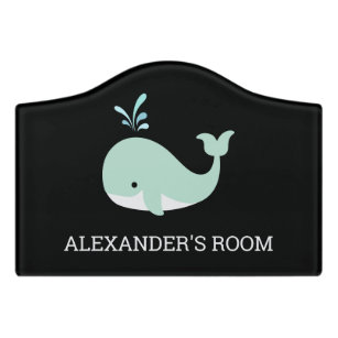 Personalised Kids Under Sea Mint Green Whale Black Door Sign