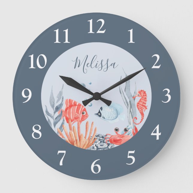 Personalised Kids Under The Sea Acrylic Wall Clock (Front)