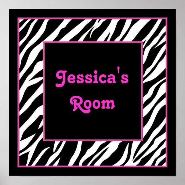 Personalised Kids Wall Decor - Zebra and Pink (Front)