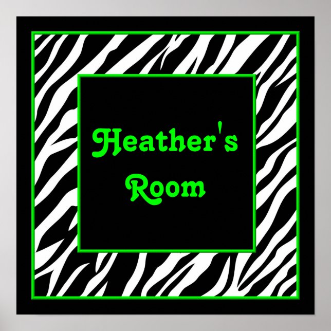 Personalised Kids Wall Decor - Zebra & Lime Green (Front)