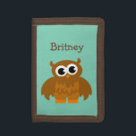 Personalised kids wallet with cute brown owl bird<br><div class="desc">Personalised kids wallet with cute girly brown owl cartoon. Cute Birthday or Christmas gift idea for little girls. Personalizable with name or monogram letter of your child. Make one for your grandchild,  daughter,  granddaughter etc. Animal cartoon design. Brown earth tone colours.</div>