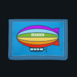 Personalised kids wallet with toy zeppelin balloon<br><div class="desc">Personalised kids wallet with toy zeppelin balloon. Cute Birthday or Christmas gift idea for little boys and girls. Personalizable with name or monogram letter of your child. Make one for your son,  grandson,  nephew etc. Colourful aviation theme design.</div>
