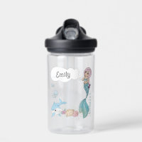 Personalised Kids Water Bottle W/Name - Mermaid