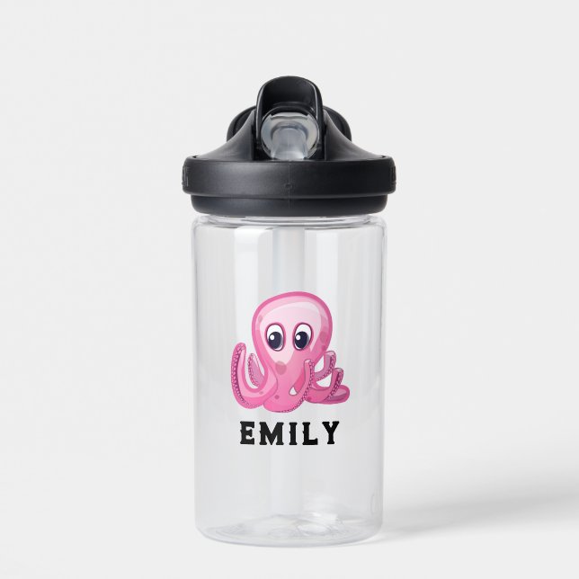 Personalised Kids Water Bottle W/Name - Octopus (Front)