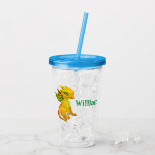 Personalised Kids Yellow Dragon Acrylic Tumbler