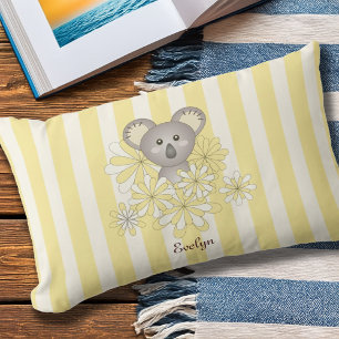 Personalised Kids Yellow Stripes Cute Baby Koala Outdoor Cushion