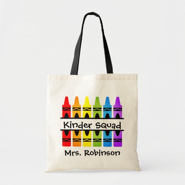 Personalised Kinder Squad Crayon Teacher Tote Bag (Front)