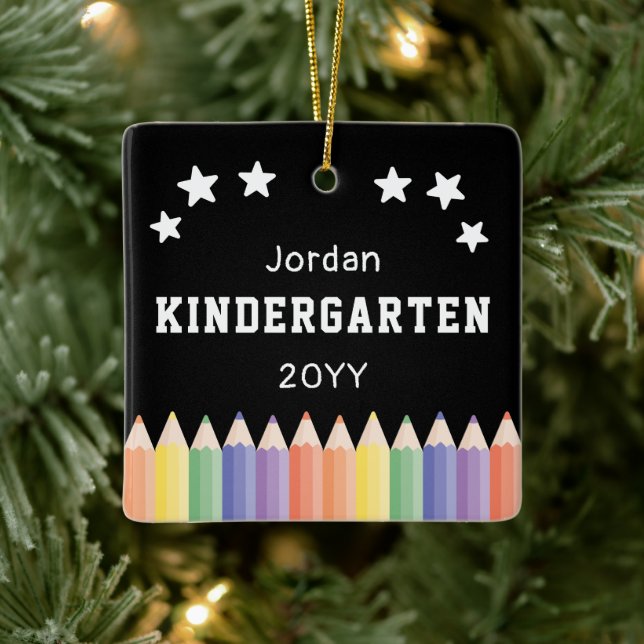 Personalised Kindergarten Colourful Photo Keepsake Ceramic Ornament (Tree)