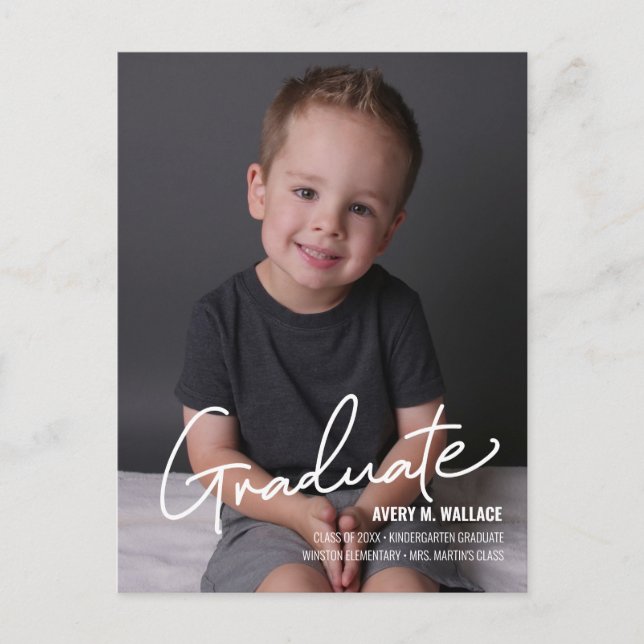 Personalised Kindergarten Graduate with Photo Anno Announcement Postcard (Front)