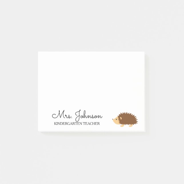 Personalised kindergarten school teacher hedgehog post-it notes (Front)