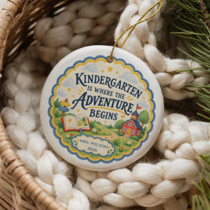 Personalised Kindergarten Teacher Adventure Gift Ceramic Tree Decoration