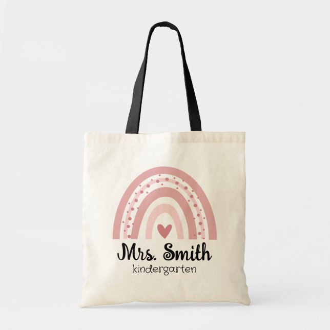 Personalised Kindergarten Teacher Rainbow Tote Bag (Front)