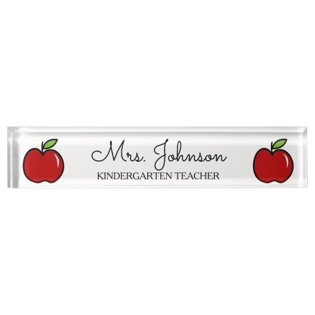 Personalised kindergarten teacher red apple icon nameplate (Front)