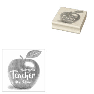 Personalised Kindergarten Teacher Red Apple Rubber Stamp