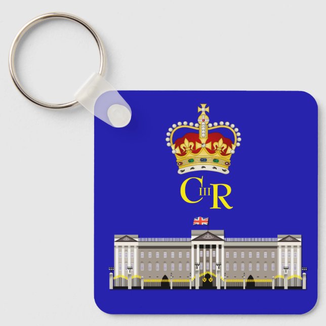 Personalised  King Charles III Monogram and Crown  Key Ring (Front)