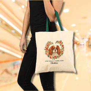 Personalised King Charles Spaniel Floral Heart Tote Bag