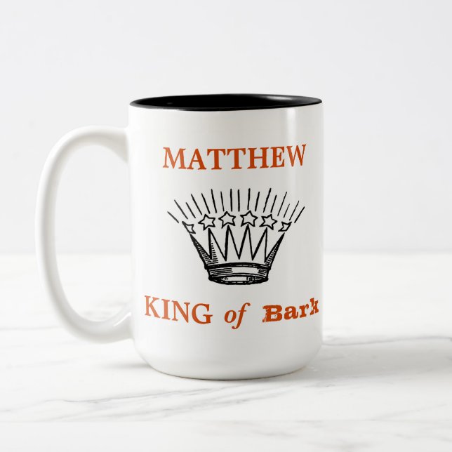 Personalised King of Bark Funny Two-Tone Coffee Mug (Left)