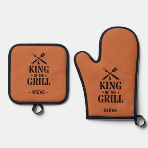 Personalised King of the Grill BBQ Oven Mitt & Pot Holder Set