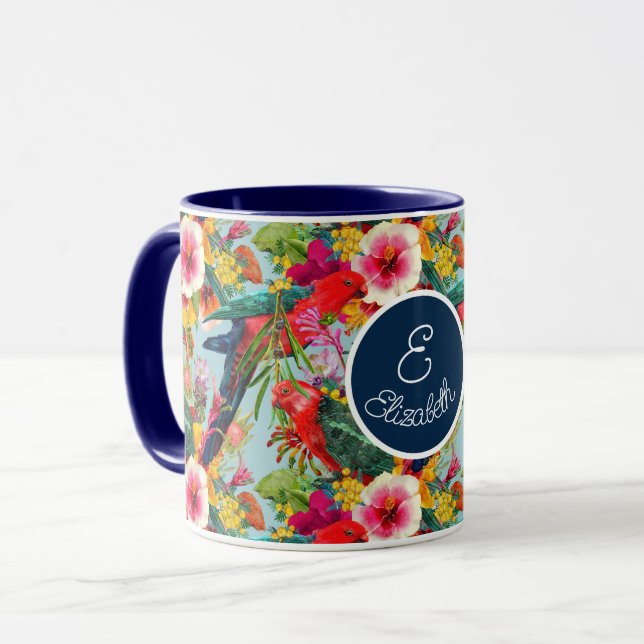 Personalised King Parrot Tropical Blooms  Mug (Front Left)
