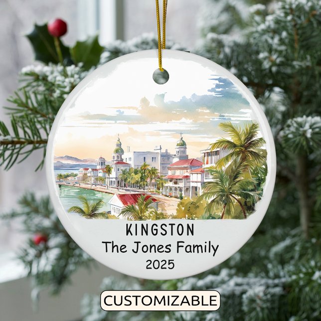 Personalised Kingston Ornament, Jamaica Ceramic Tree Decoration (Creator Uploaded)