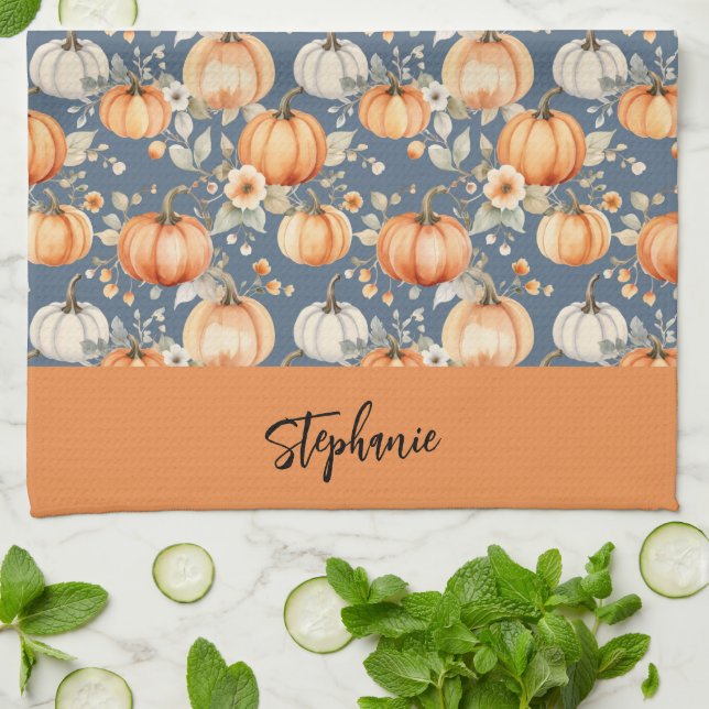 Personalised Kitchen Apron Pumpkins Tea Towel (Folded)