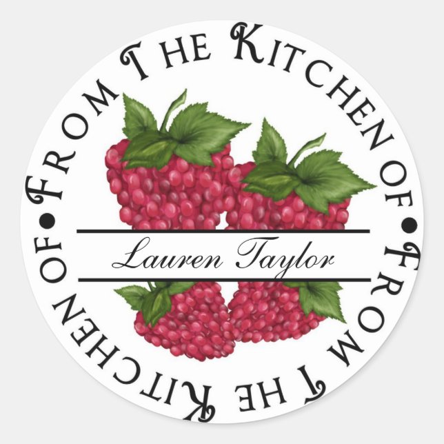 Personalised Kitchen Baking Stickers- Raspberries Classic Round Sticker (Front)