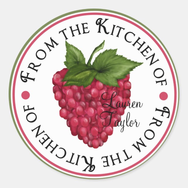 Personalised Kitchen Baking Stickers- raspberry Classic Round Sticker (Front)