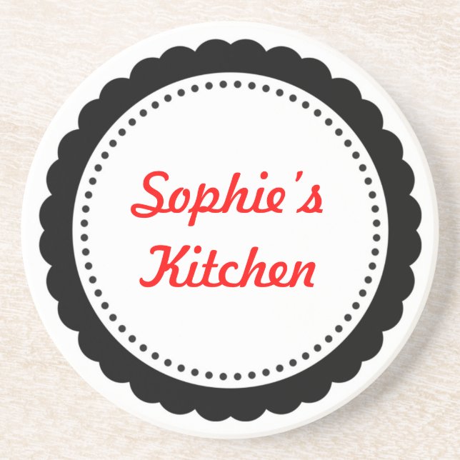 Personalised kitchen coaster black scallop (Front)