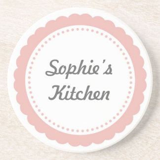 Personalised kitchen coaster dull pink scallop