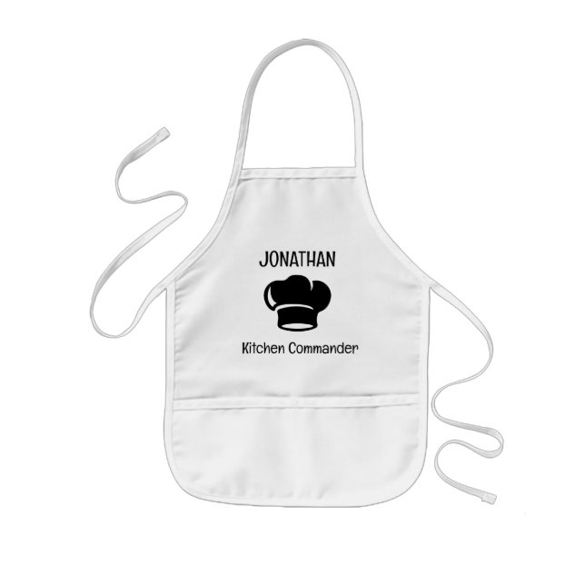 Personalised Kitchen Commander With Chef Hat Kids Apron (Front)