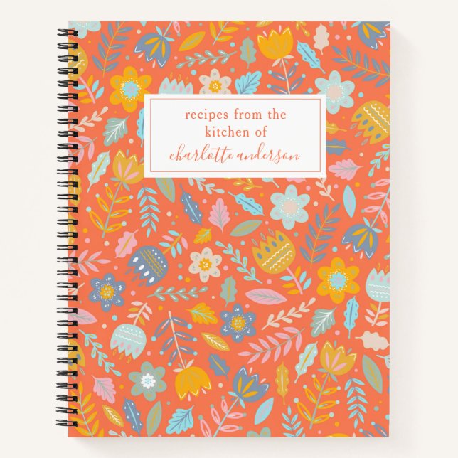 Personalised Kitchen Recipe Playful Flowers Floral Notebook (Front)