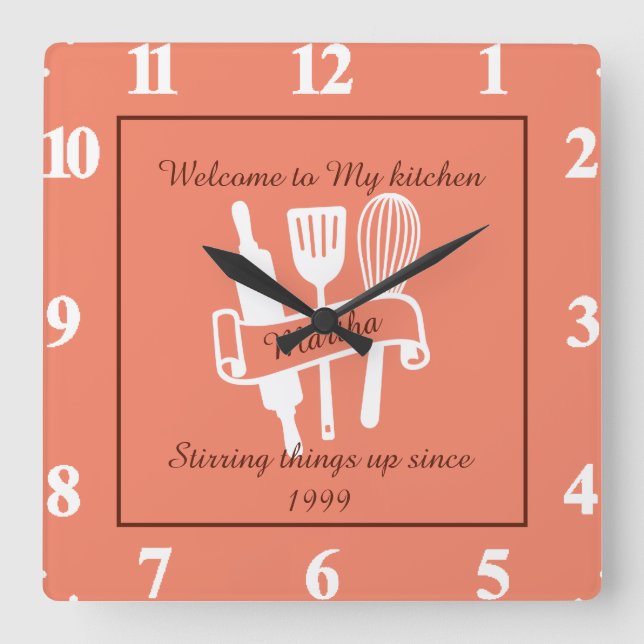 Personalised kitchen  square wall clock (Front)