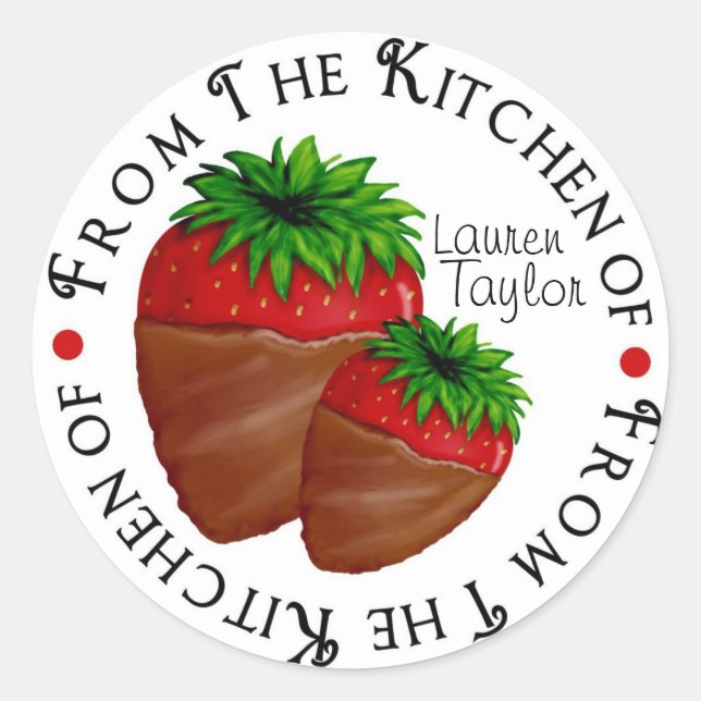 Personalised Kitchen Sticker- Chocolate Strawberry Classic Round Sticker (Front)