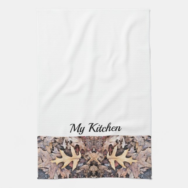 Personalised Kitchen Towel - Autumn Oak Leaves (Vertical)