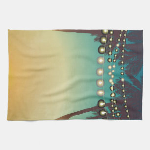 Personalised Kitchen Towel Beach Sunset Palm Trees