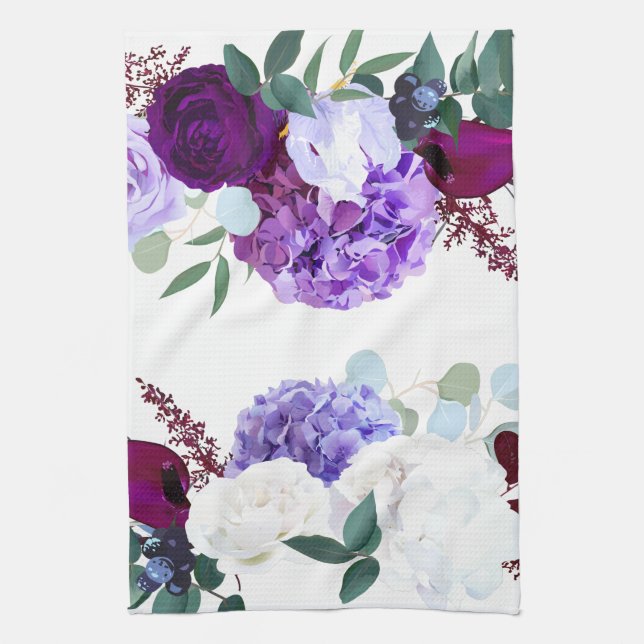 Personalised Kitchen Towel Lavender Hibiscus on (Vertical)