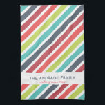 Personalised Kitchen Towels with Stripe Patterns<br><div class="desc">Fresh look hand towel designs with stripe pattern and custom family names, great to brighten any kitchen décor. The happy and bright kitchen towel design, by red_dress, features thick diagonal stripes printed on a white background - red, blue and green tones - and the words "The Andrade Family - Cooking...</div>