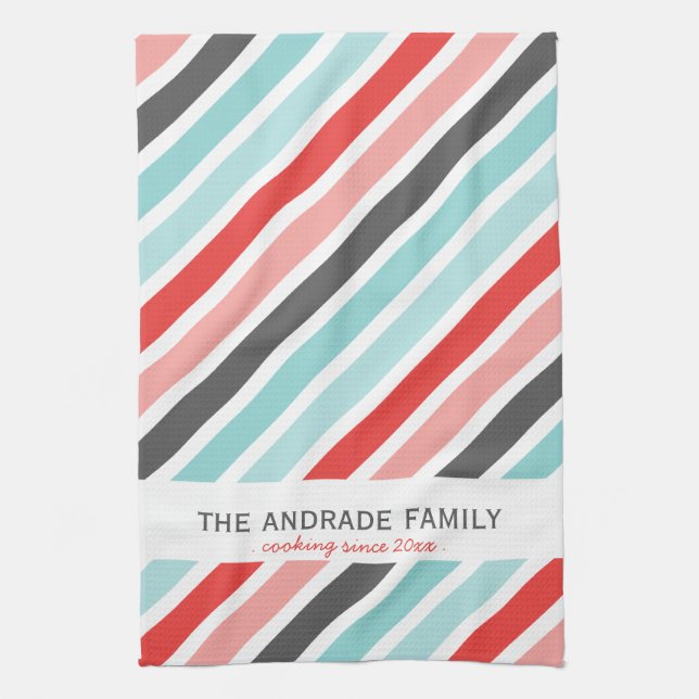 Personalised Kitchen Towels with Stripe Patterns (Vertical)