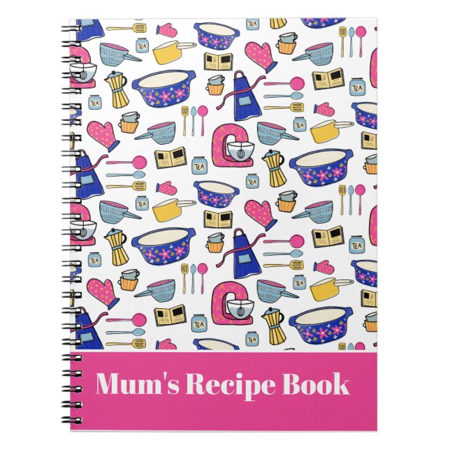 Personalised Kitchen Utensils Pattern Recipe Notebook (Front)