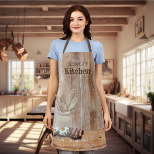 Personalised Kitchen Wood Rustic Daisy Apron