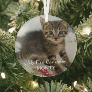 Personalised Kitten Photo Cat First Christmas Glass Tree Decoration