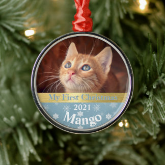 Personalised Kitten's First Christmas Photo Metal Tree Decoration