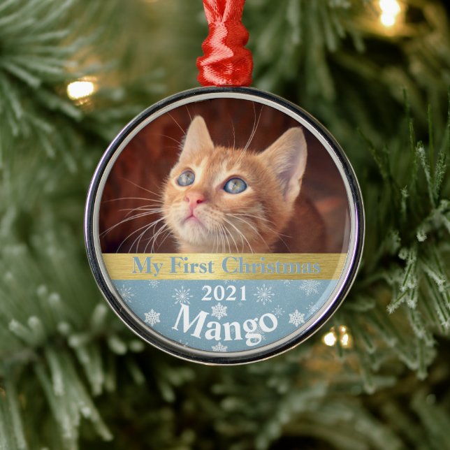Personalised Kitten's First Christmas Photo Metal  Tree Decoration (Tree)