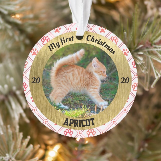 Personalised Kitten's First Christmas Photo Ornament (Tree)